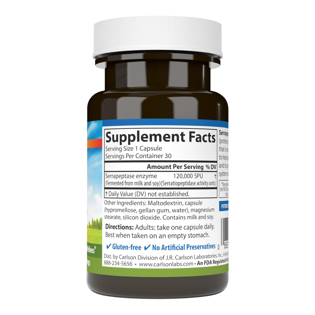 Carlson - Serrapeptase, 120000 SPUs - Delayed Release, Immune Support, Joint Function & Optimal Wellness, 30 Vegetarian Capsules