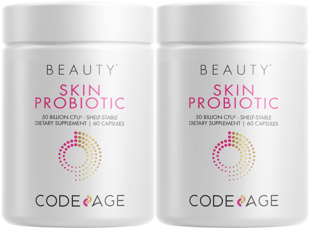 Codeage Skin Probiotics + Prebiotics - Skin Care Routine Supplement - 50 Billion CFU - Ayurvedic Botanical Herbs - Face Probiotics - Shelf Stable Cleanser, Non-GMO, Vegan - 2 Pack