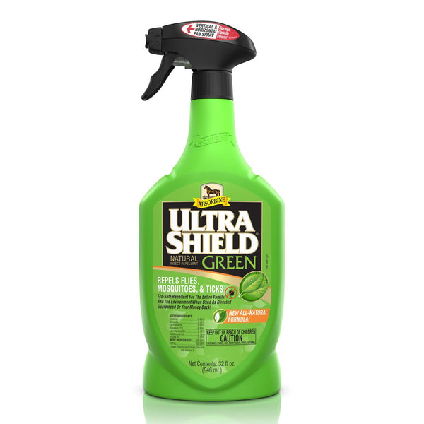 Absorbine UltraShield Green All-Natural Fly & Insect Repellent for Horses & Dogs, Essential Oils Repel & Control, 32oz Spray Bottle