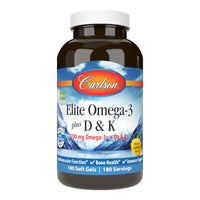 Thumbnail for Carlson - Elite Omega-3 Plus D & K, 700 mg Omega-3s + D3 & K2, Function, Bone Health & Immune Support, Lemon, 180 Softgels