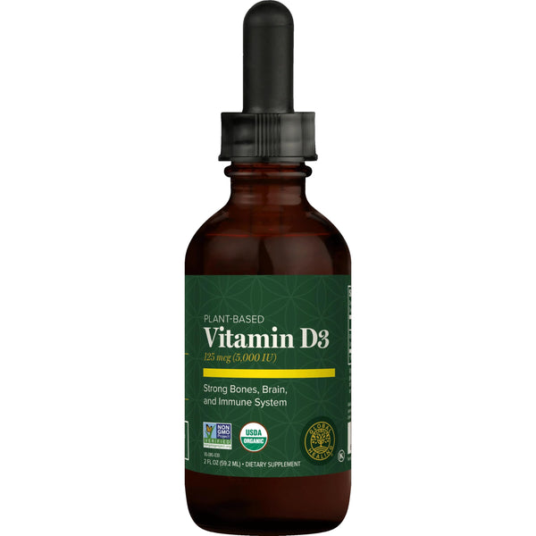 Global Healing Organic Vitamin D3 5000 IU Supplement - Vegan Vitamin D Supplements for Immune Health & Strong Bones Support - Pure D3 Vitamin 5000 IU Ingredients, Vit D3 - 2 Fl Oz