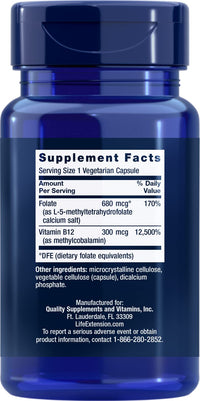 Thumbnail for Life Extension BioActive Folate & Vitamin B12, 150 Vegetarian Capsules (Pack of 2), Non GMO, Gluten Free
