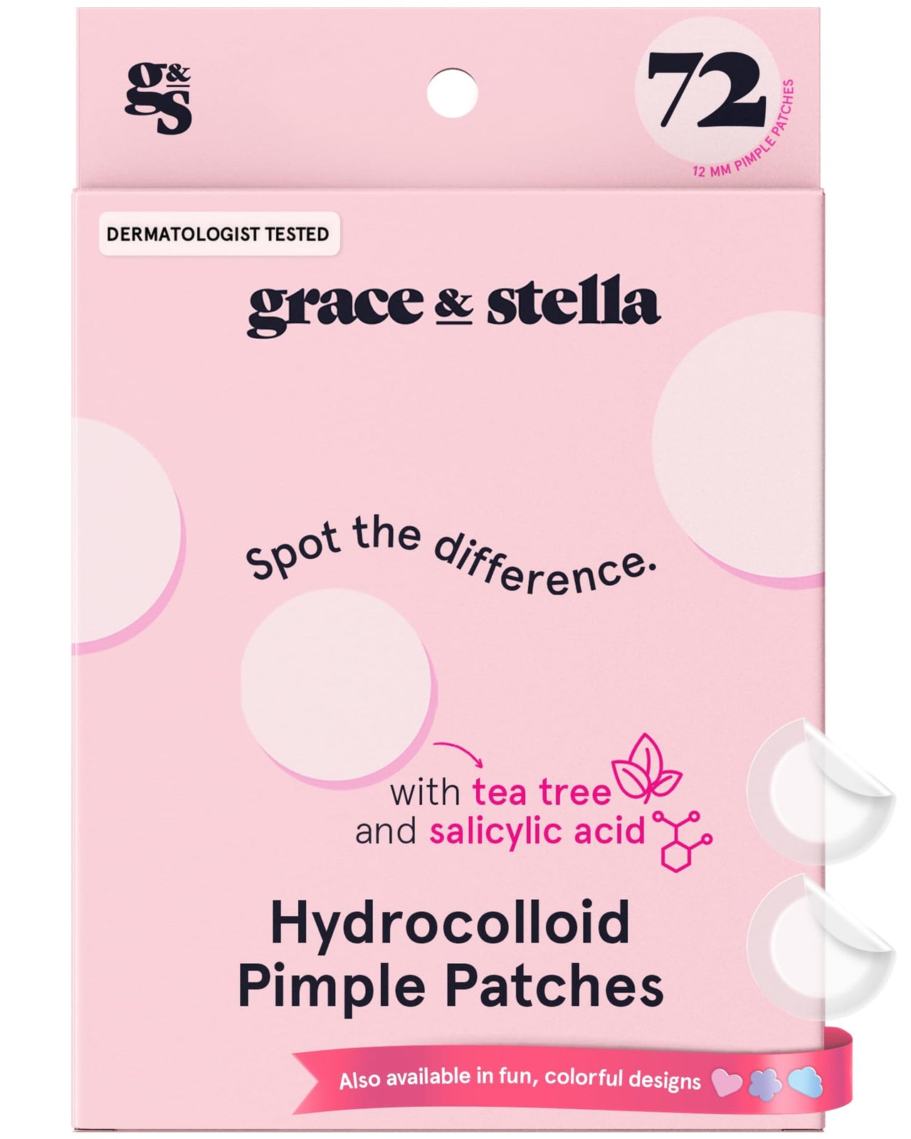 grace & stella Pimple Patches for Face - Fast Acting Hydrocolloid Acne Patch That Absorb Gunk, Flatten Breakouts - Zit Stickers for Clear Skin - Dermatologist-Tested, Vegan (Invisible, 72 Count)