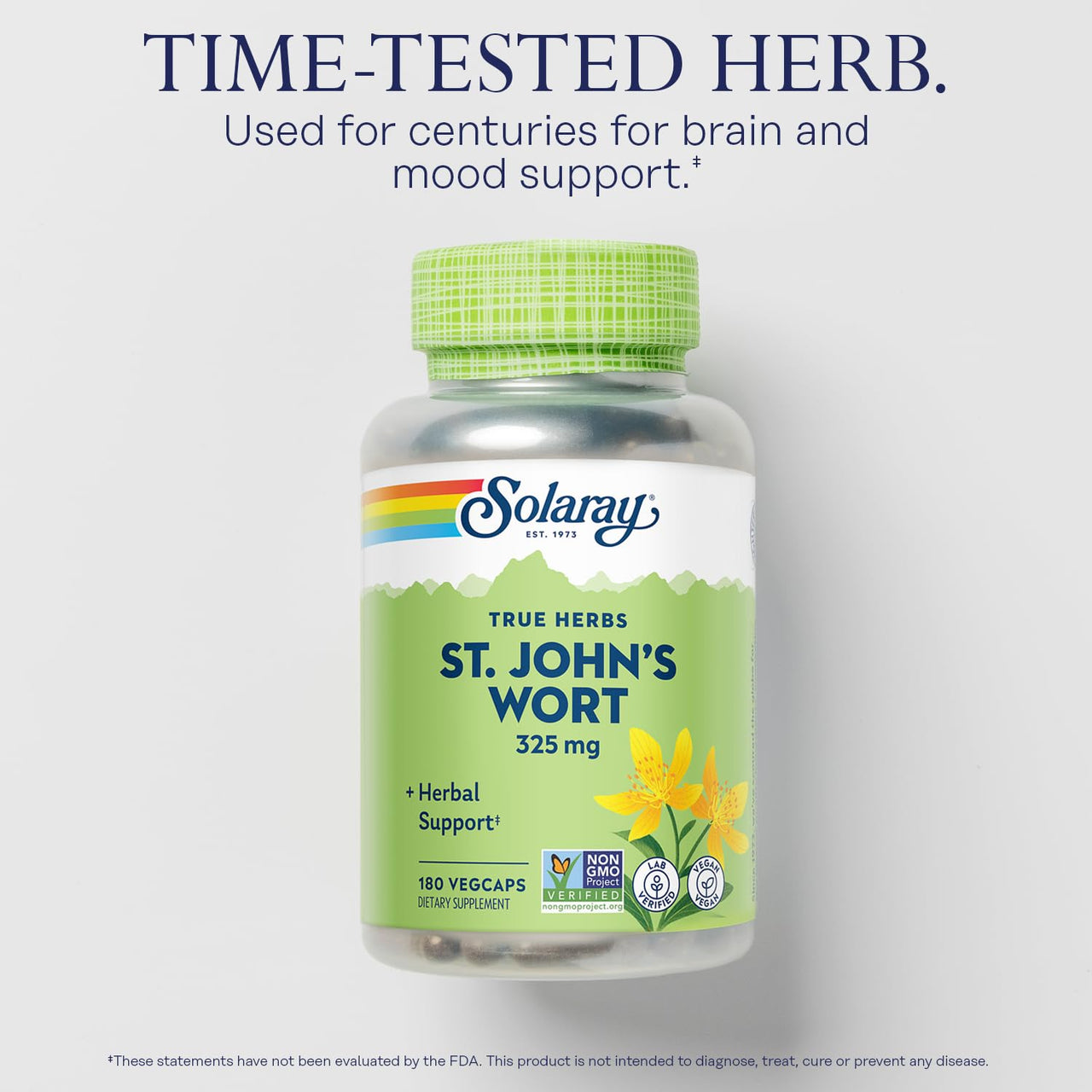 SOLARAY St Johns Wort 325 mg Whole Aerial - Health and Mood Support Supplement - 60-Day Money Back Guarantee - Non-GMO, Vegan, Lab Verified (180 VegCap, 180 Servings)