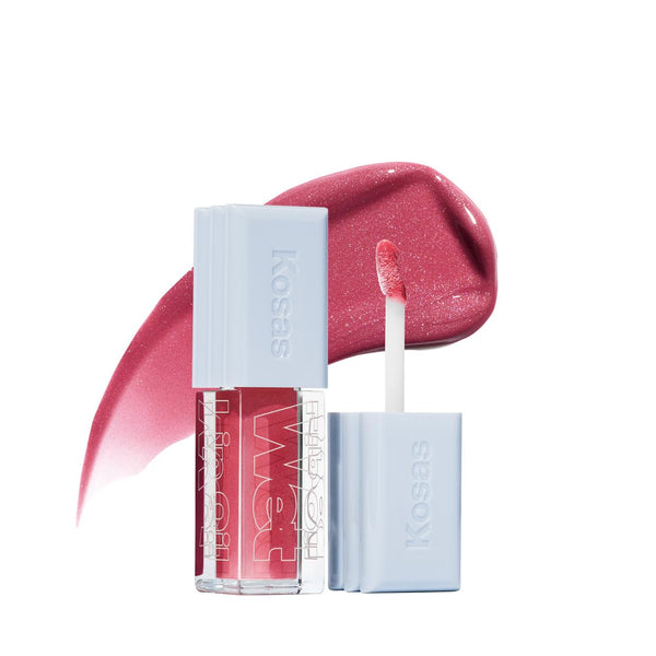 Kosas Wet Lip Oil Gloss - Hydrating Lip Plumping Treatment with Hyaluronic Acid & Peptides, Non-Sticky Finish (Malibu)