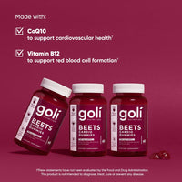 Thumbnail for Goli Beets Cardio Gummies with CoQ10 and Vitamin B12 - Beetroot Extract - Cardiovascular Wellness - Vegan, Non-GMO, Gluten-Free