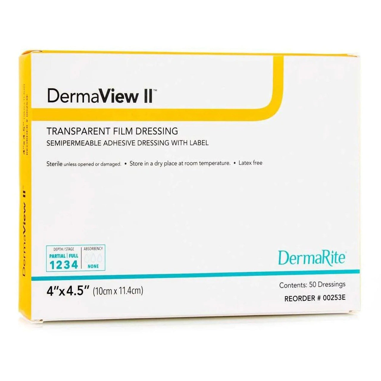DermaRite's DermaView II Transparent Film Dressing with Border - Frame Style Delivery, Sterile, Individually Wrapped, 4 in. x 4-1/2 in., 1 Count, 50 Packs, 50 Total