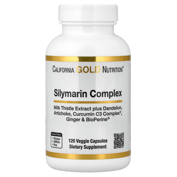 California Gold Nutrition Silymarin Liver Health Complex, Milk Thistle Extract with Curcumin, Artichoke, Dandelion, Ginger, Black Pepper, Synergistic Liver Detox & Cleanse, 120 Veggie Capsules