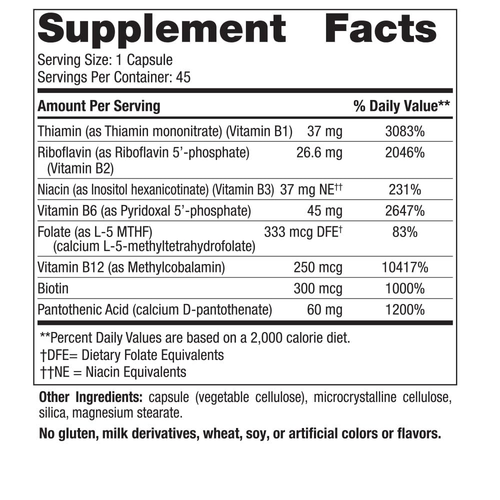 Nordic Naturals Vitamin B Complex - 45 Capsules Thiamine, Riboflavin, Niacin, B6 & B12, Folate, Biotin, Pantothenic Acid Heart Brain Health, Energy, Metabolism Non-GMO Servings