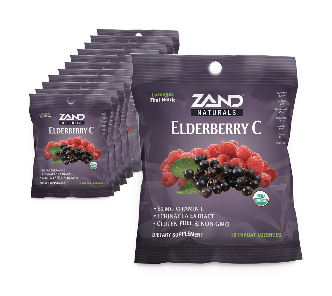 Zand Immunity Elderberry Vitamin C Lozenges, Immune Support Soothing Throat Drops, Elderberry, Vitamin C, Echinacea Extract, No Cane Sugar or Corn Syrup, Gluten Free, Non-GMO (12 Bags, 18 Lozenges)