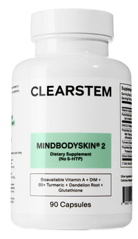 Thumbnail for CLEARSTEM - MINDBODYSKIN Hormonal Acne Supplement (No 5-HTP) - Natural DIM Supplement - Skin Care Vitamins - Hormone Balance, Antioxidants - Gluten Free, Cruelty Free - 30 Servings, 90 Capsules