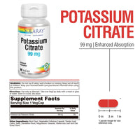 Thumbnail for Solaray Potassium Citrate, Healthy Electrolyte Balance, Nerve & Muscle Function Support, Vegan, 60 VegCaps