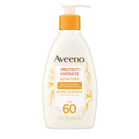 Thumbnail for Aveeno Protect + Hydrate Sunscreen Moisturizing Lotion with Prebiotic Oat, Broad Spectrum SPF60, Paraben, & Oil Free, Weightless, Water & Sweat Resistant (80-min) for Sensitive Skin, 12 Fl Oz