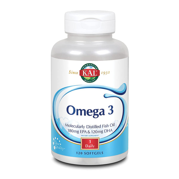 KAL Omega 3 | Omega-3 Fish Oil for Healthy Heart, Joint & Brain Support | 180mg EPA, 120mg DHA (120 CT, 120 Serv)