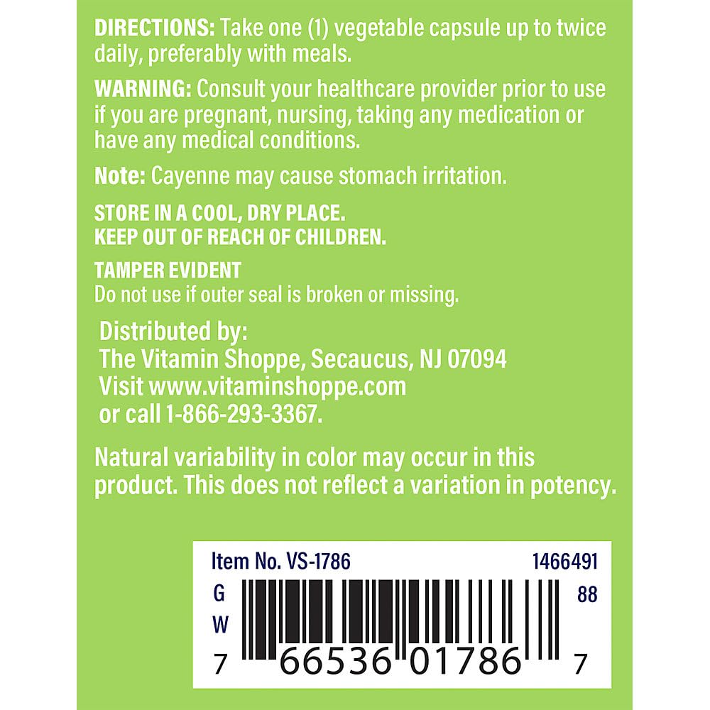 The Vitamin Shoppe Cayenne Extract 450MG (Capsicum), Promotes Cardiovascular (100 Capsules)