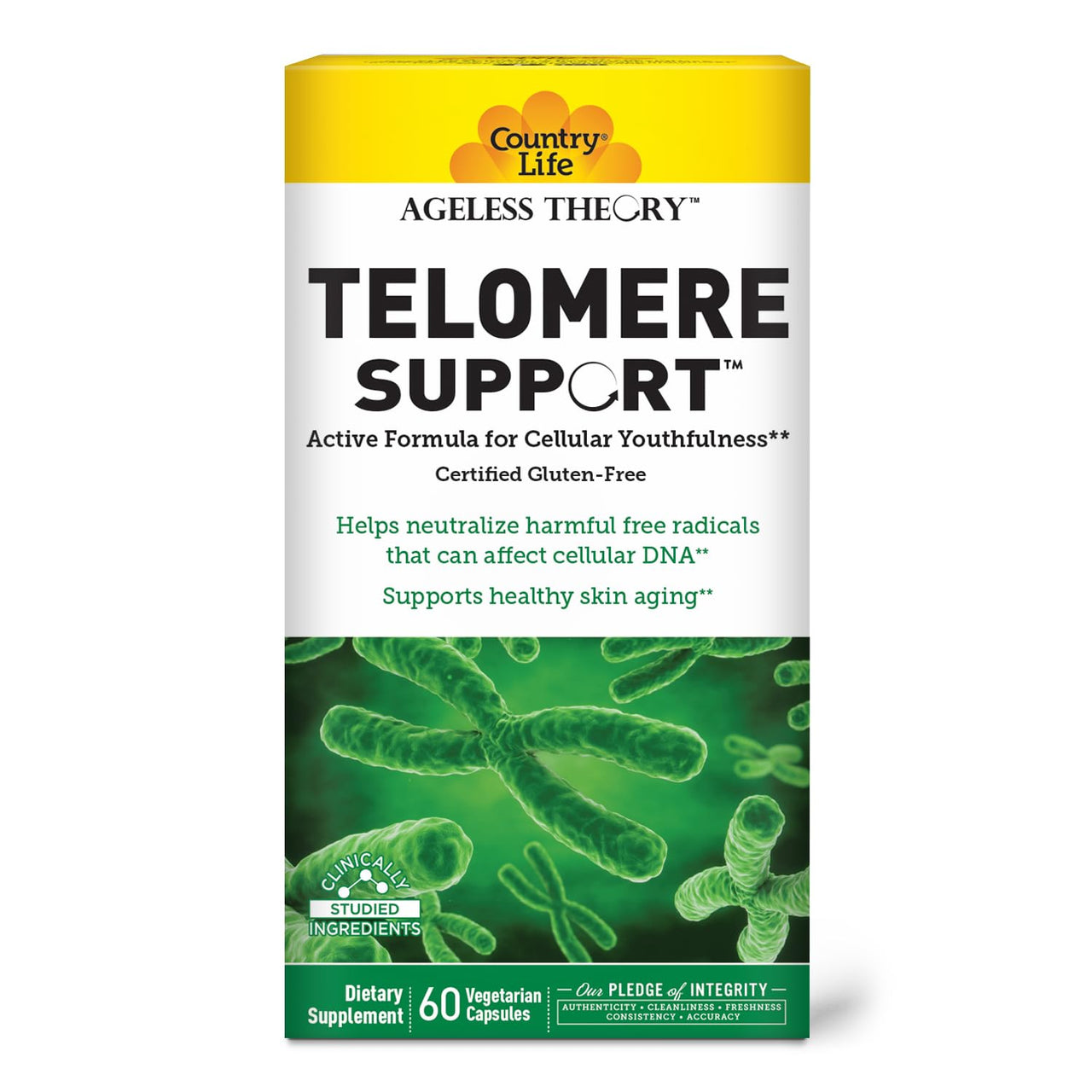 Country Life Ageless Theory Telomere Support- Certified Vegan and Gluten Free - Anti Aging Supplement - 60 Capsules - Resvinol Grape Extract - Immune & Cardiovascular Support
