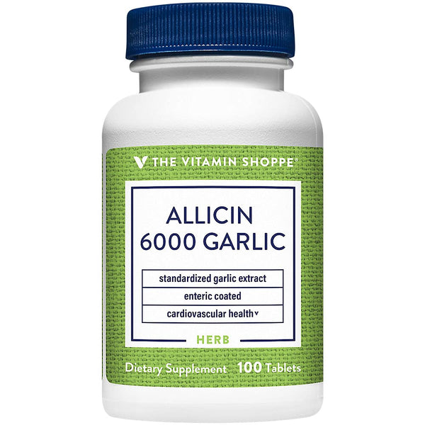 Image 1 of The Vitamin Shoppe Garlic Extract 6000mcg Allicin - Heart & Cholesterol Support | Odorless 650mg | 100 Tablets | Cardiovascular