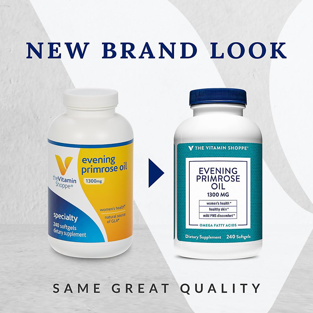 The Vitamin Shoppe Evening Primrose Oil 1,300MG, Natural Source of GLA (Gammia Linolenic Acid), Supplement for Women's Health & Hormonal Balance (240 Softgels)