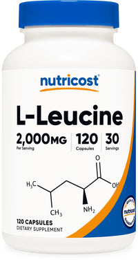 Thumbnail for Nutricost L-Leucine 2,000mg, 120 Vegetarian Capsules, Non-GMO, Gluten Free, 30 Servings