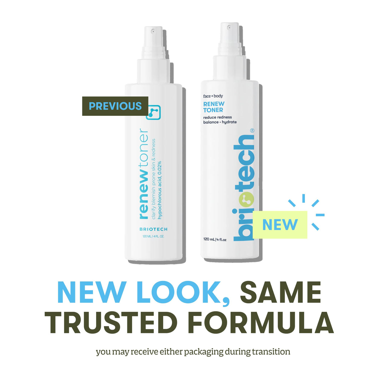 BRIOTECH Renew Toner, Hypochlorous Acid Spray, Minimize Appearance of Blemishes, Soothing Facial Mist for Sensitive Skin, Calm Redness & Bumps, Vegan, 4 fl oz