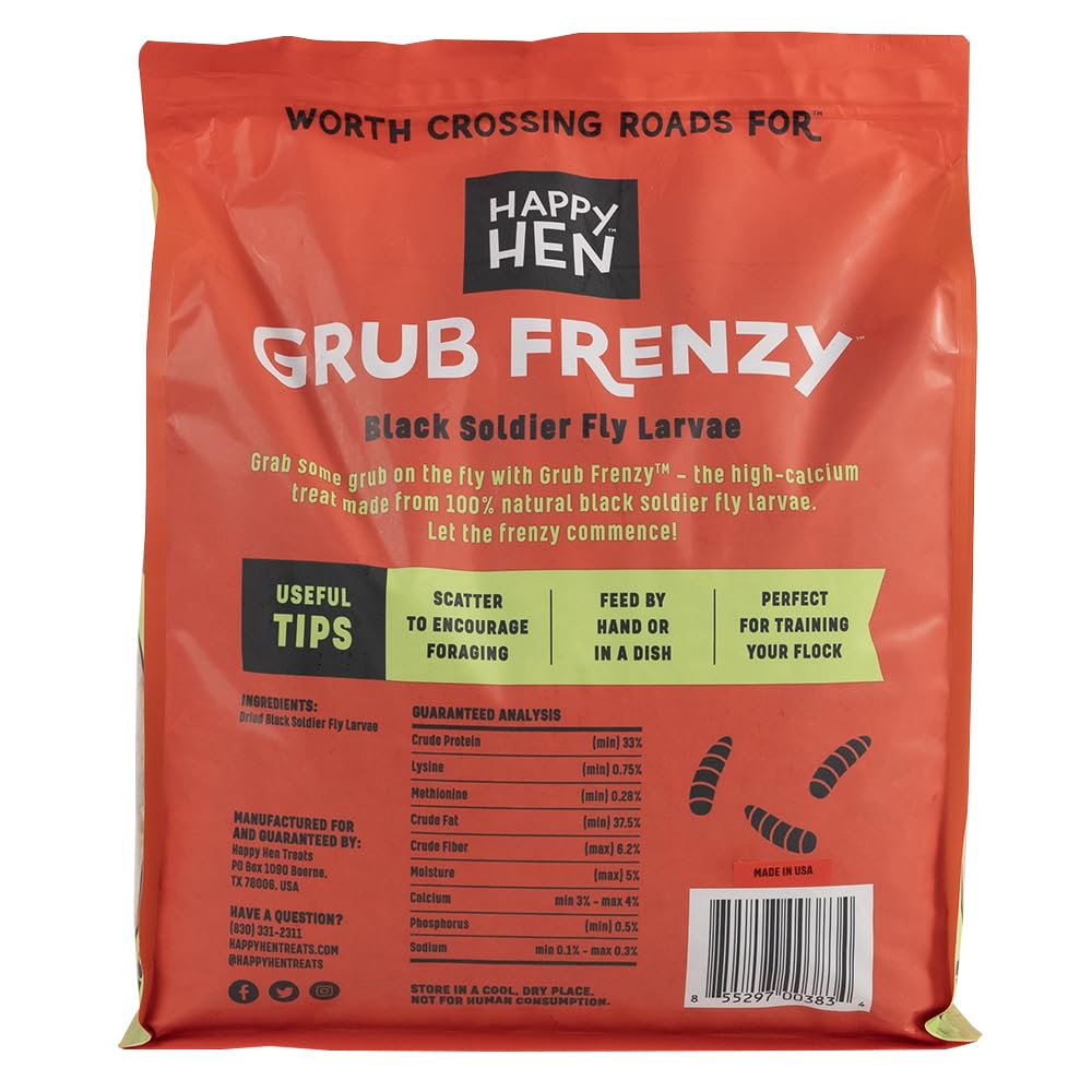 Happy Hen Treats Grub Frenzy North American, 5 Pounds. All Natural Dried BSFL for Backyard Poultry