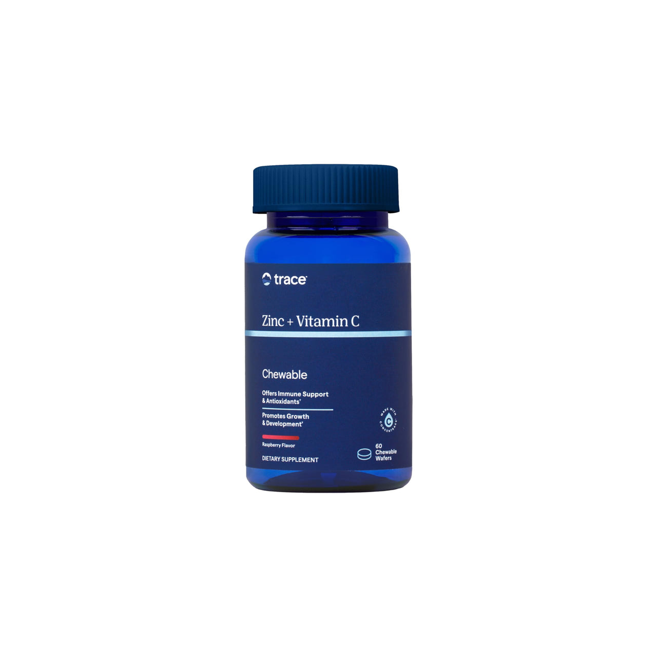 Trace Minerals Zinc + Vitamin C - Chewable Wafers for Immunity & Antioxidant Support - Healthy Development - Enzyme Function - Full Spectrum of Ionic Minerals - Raspberry - 60 Servings