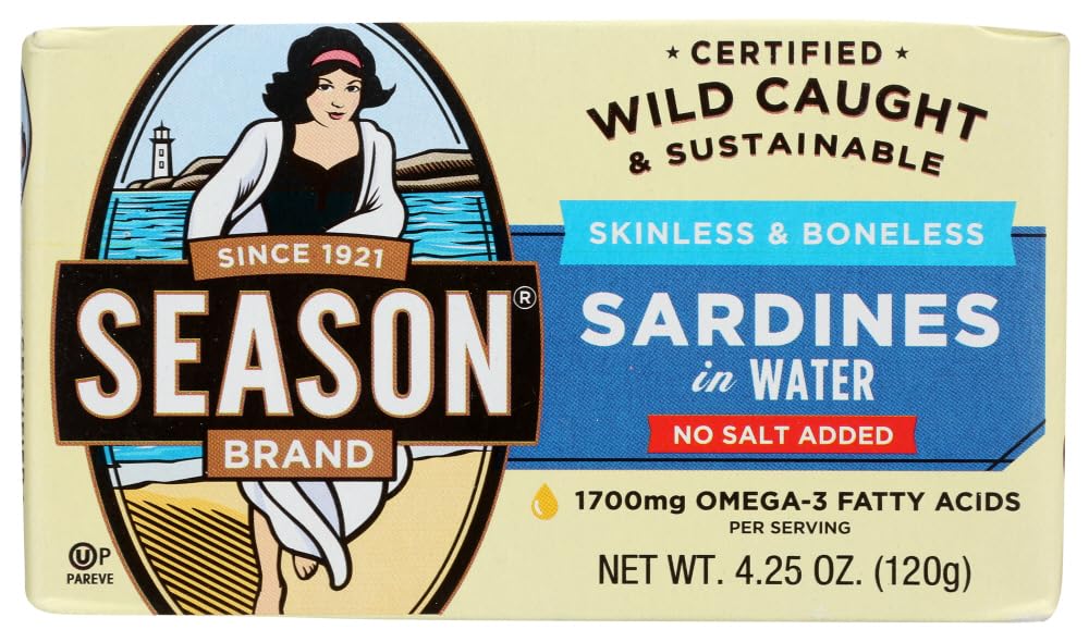 Seasons Brand Imported Skinless & Boneless Sardines in Water No Salt Added -- 4.25 oz - 3PC
