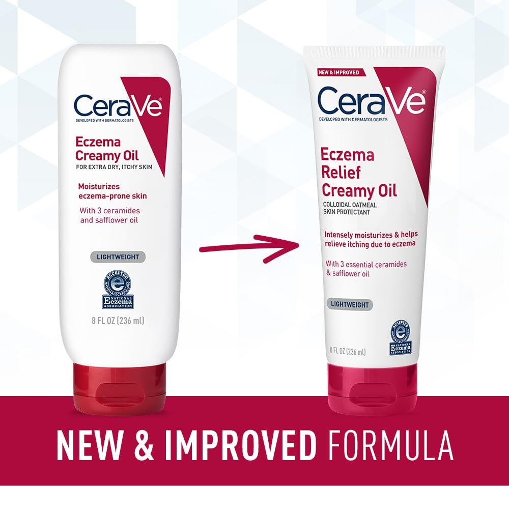CeraVe Eczema Relief Creamy Body Oil, Eczema Calming Cream With Colloidal Oatmeal & Safflower Oil For Dry Skin & Itchy Skin Relief, Steroid Free & Paraben Free, 8 Ounce