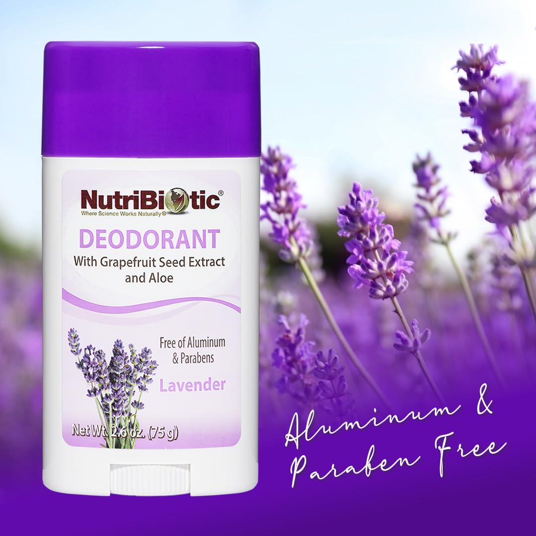 NutriBiotic Deodorant, Lavender, 2.6 Oz Stick | with Witch Hazel, Grapefruit Seed Extract, Aloe & Lavender Oil | Vegan & Free of Aluminum, Paraben, Phthalates, Gluten, GMO's & Fragrance