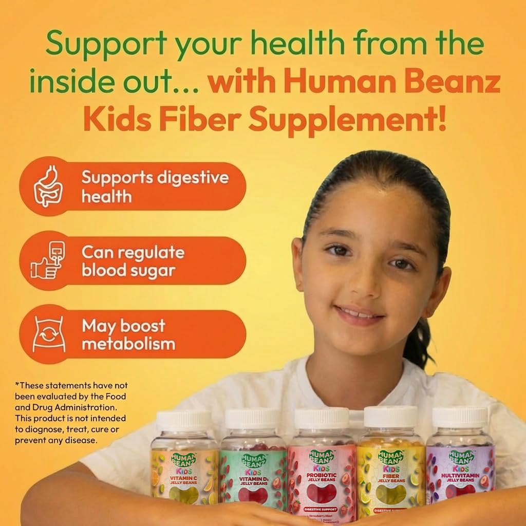 Human Beanz Fiber Jelly Bean Gummies for Kids, Fiber Supplements for Digestive Health, Vegetarian Fiber Gummy 120 Jellybeans