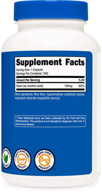 Thumbnail for Nutricost Niacin (Vitamin B3) 100mg, 240 Capsules - with Flushing, Non-GMO, Gluten Free