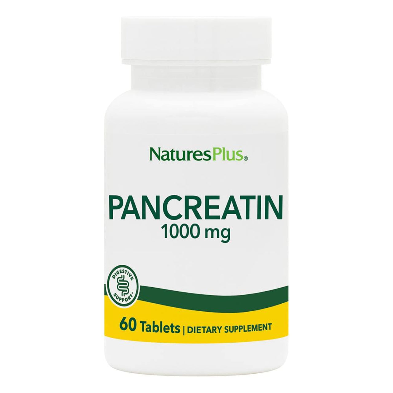 NaturesPlus Pancreatin - 1000 mg, 60 Tablets - Natural Digestive Enzyme Supplement for Gastrointestinal Support - Contains Amylase, Protease & Lipase - Gluten Free - 60 Servings