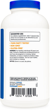 Thumbnail for Nutricost L-Arginine 500mg, 300 Capsules - Gluten Free and Non-GMO