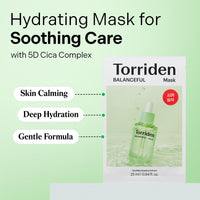 Thumbnail for Torriden BALANCEFUL Cica Facial Masks (10 sheets) | Extra Soothing Care | 5D CICA, Hydrolyzed Hyaluronic Acid, Panthenol | Korean Face Mask