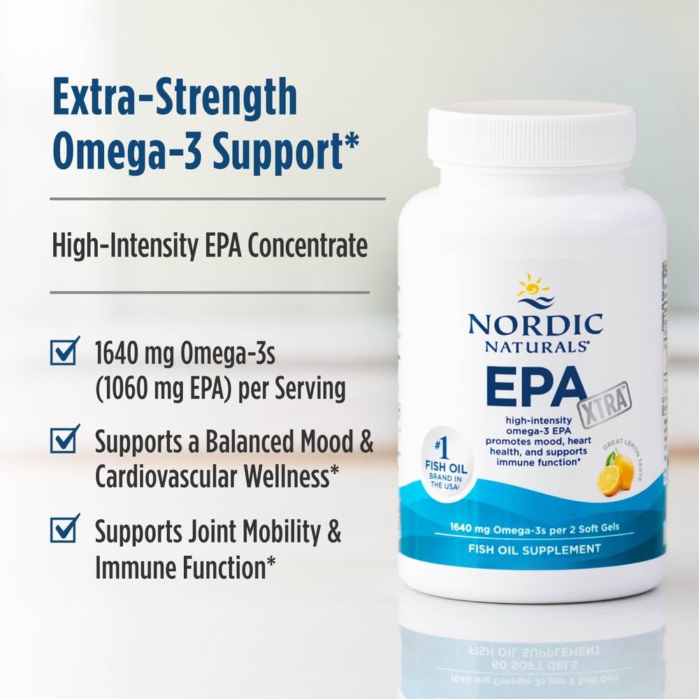 Nordic Naturals EPA Xtra, Lemon - 60 Soft Gels - 1640 mg Omega-3 - High-Intensity EPA Formula for Positive Mood, Heart Health & Healthy Immunity - Non-GMO - 30 Servings