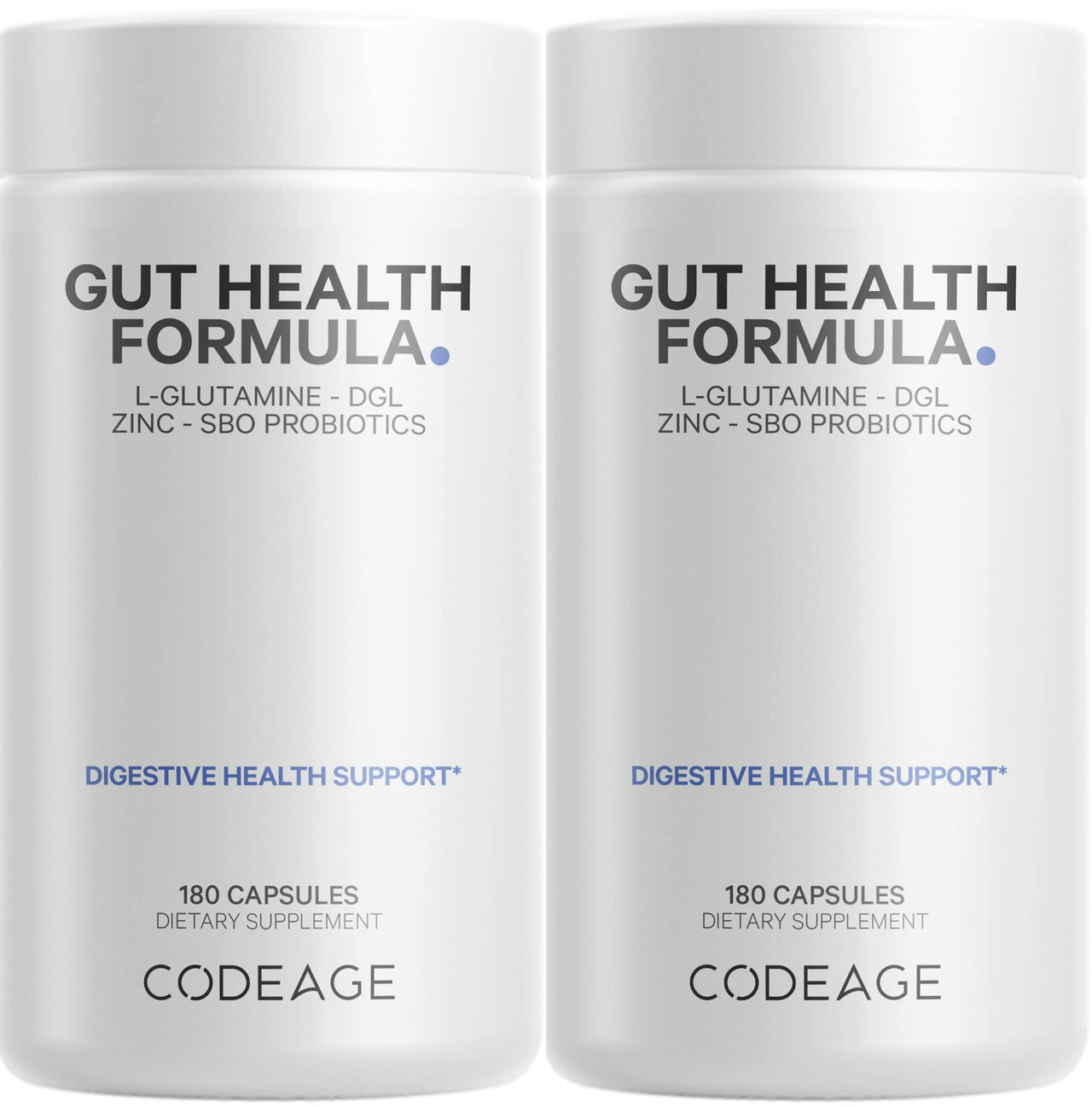 Codeage Gut Health Supplements Vegan Formula - L Glutamine, Zinc, Turkey Tail Mushroom Powder, Tonic Mushroom, Maitake, Micro Algae, Mineral, Licorice Root DGL - Probiotics, Prebiotics - 2 Pack
