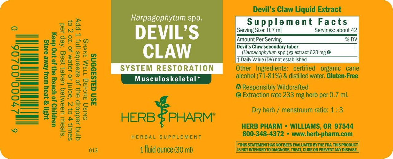 Herb Pharm Devil's Claw Liquid Extract for Musculoskeletal System Support - 1 Ounce (DDCLAW01)