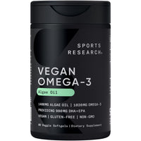 Thumbnail for Sports Research Vegan Omega-3 Fish Oil Alternative from Algae Oil - Highest Levels of Vegan DHA & EPA Fatty Acids | Non-GMO Tested & Vegan Certified - 60 Veggie Softgels (Carrageenan Free)