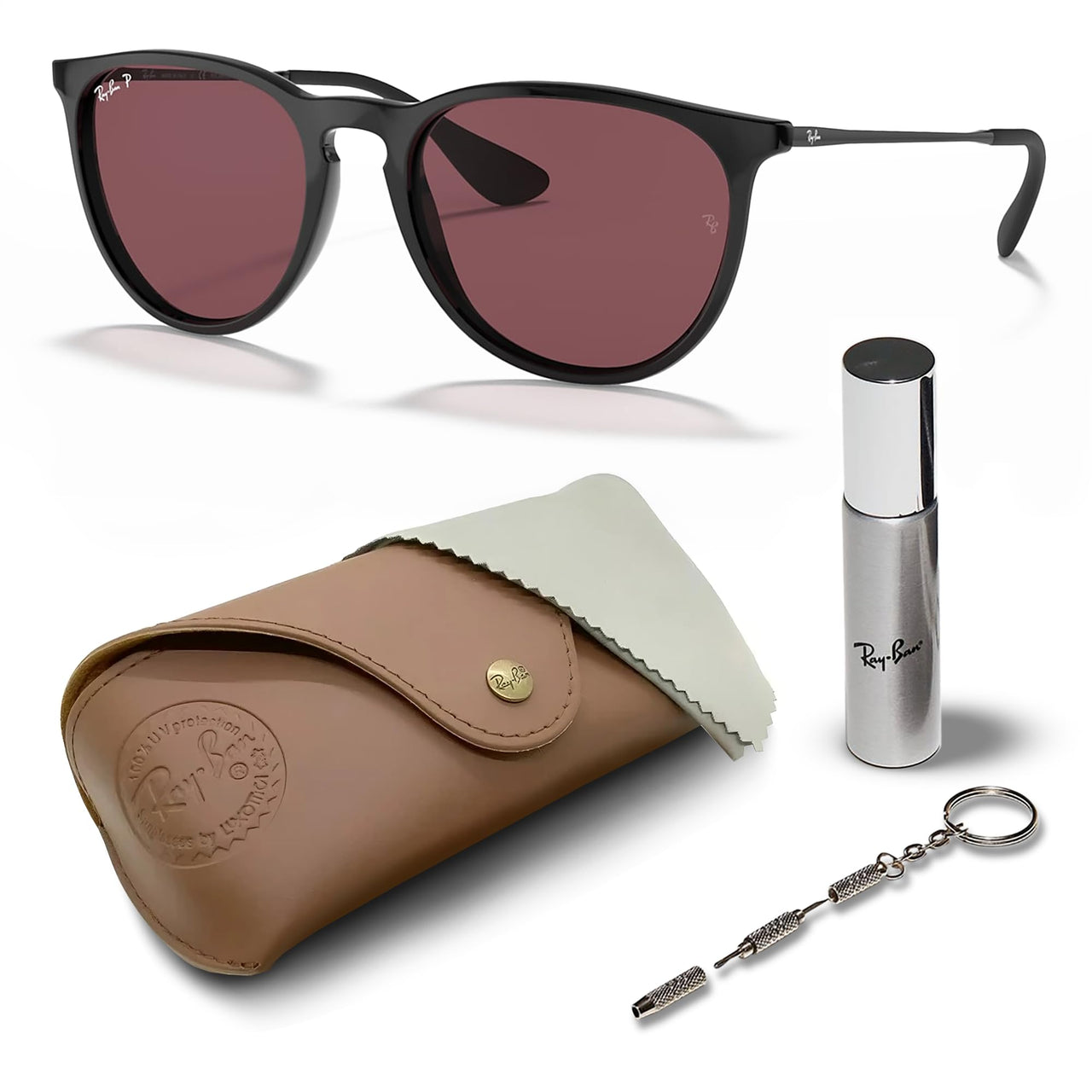 Ray-Ban RB4171 ERIKA CLASSIC POLARIZED Phantos Shaped Sunglasses for Men & Women – Includes Official Rayban Eyewear Kit – Ideal Formal & Casual Wear Sunglasses – Purple Lens