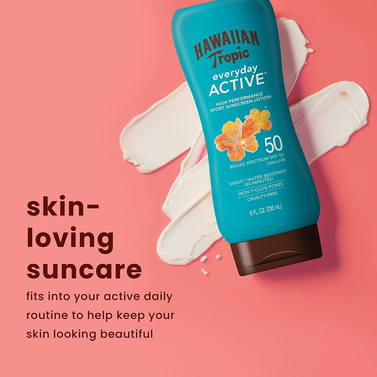 Hawaiian Tropic Everyday Active Sunscreen Lotion SPF 50, Water-Resistant, Broad Spectrum UVA/UVB Protection, 8 fl oz (Pack of 2)