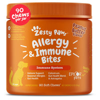 Thumbnail for Zesty Paws Dog Allergy Relief Chews, Dog Probiotics for Itchy Skin and Ears, Peanut Butter, 90ct