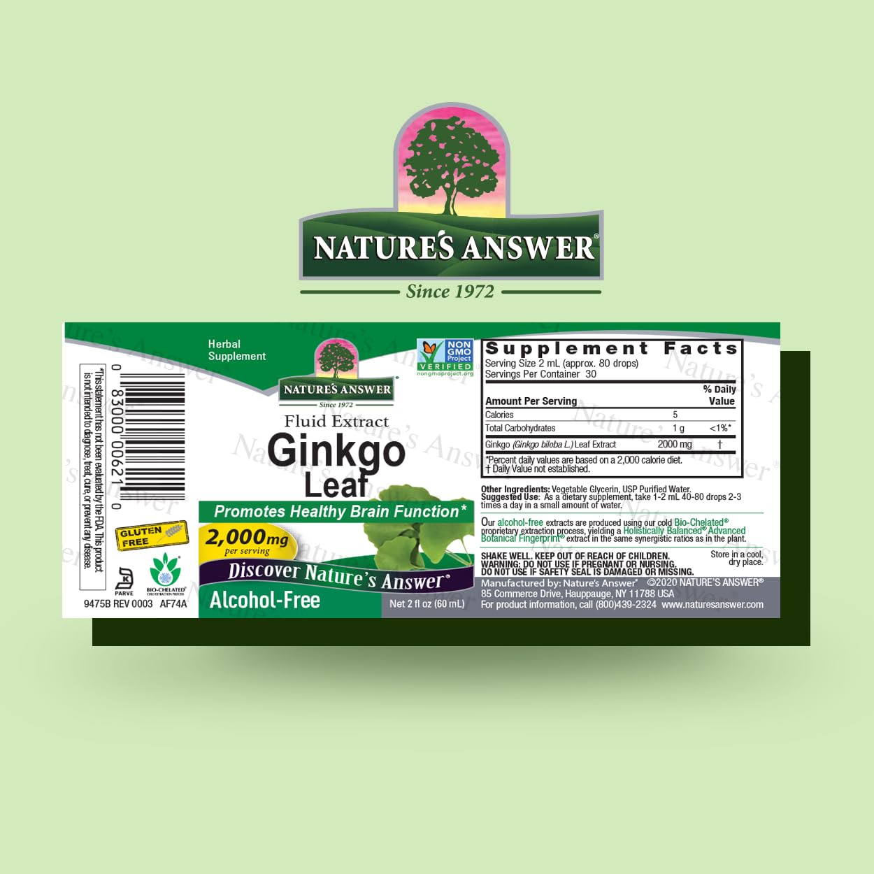 Nature's Answer Alcohol-Free Ginkgo Leaf 2000mg 2oz Extract | Stimulates Memory, Mood & Concentration | Gluten-Free, Kosher Certified & No Preservatives | Single Count