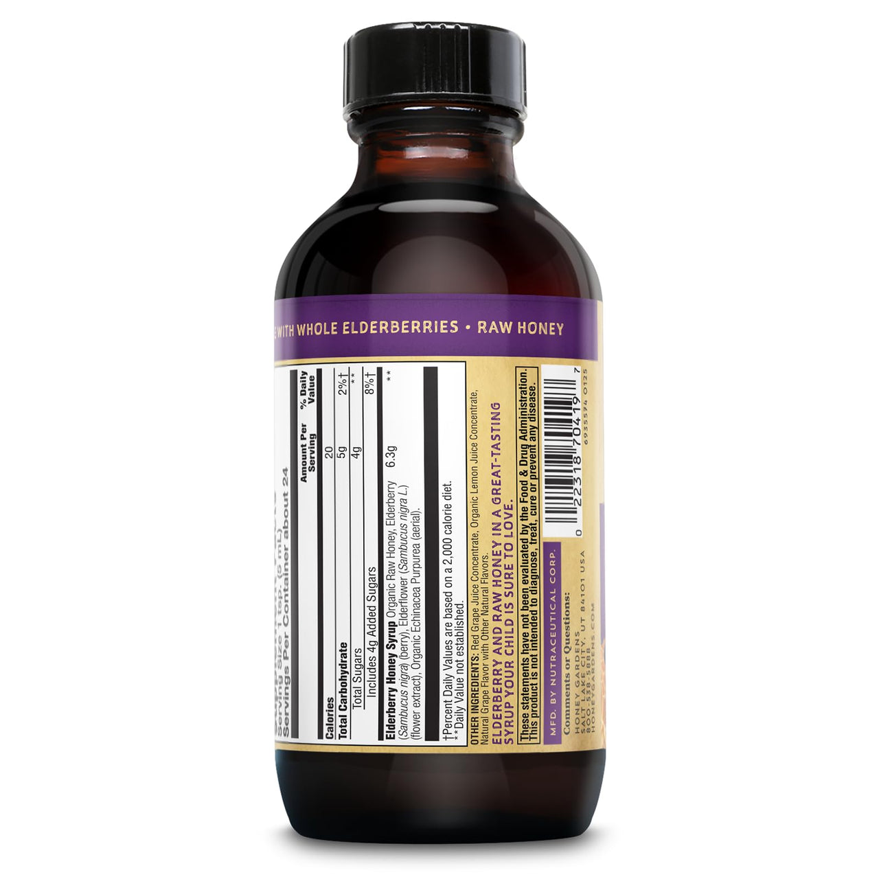 Honey Gardens Elderberry Syrup for Kids with Honey, Kids Elderberry Syrup, 6.4 mg of Elderberry Honey Syrup with Organic Raw Honey, Organic Echinacea Purpurea and Elderflower, 24 Servings, 4 FL. OZ.