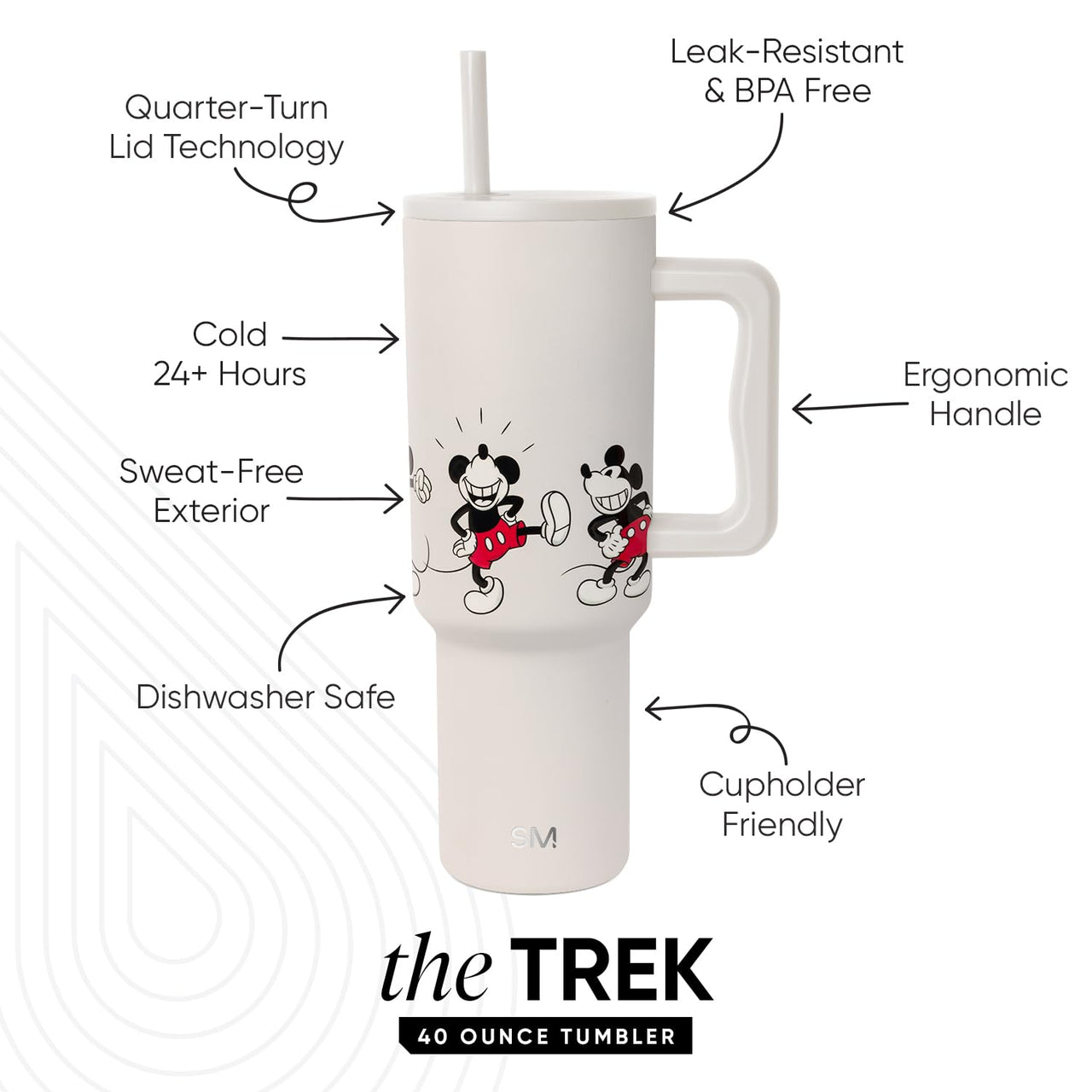 Simple Modern Disney 40 oz Tumbler with Handle and Straw Lid | Insulated Reusable Stainless Steel Water Bottle Travel Mug | Gifts for Women Men Him Her | Trek Collection | 40oz | Mickey Mouse Dances