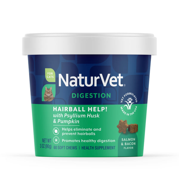 NaturVet – Hairball Aid Supplement for Cats - Plus Pumpkin – Helps Eliminate & Prevent Hairballs – 60 Soft Chews