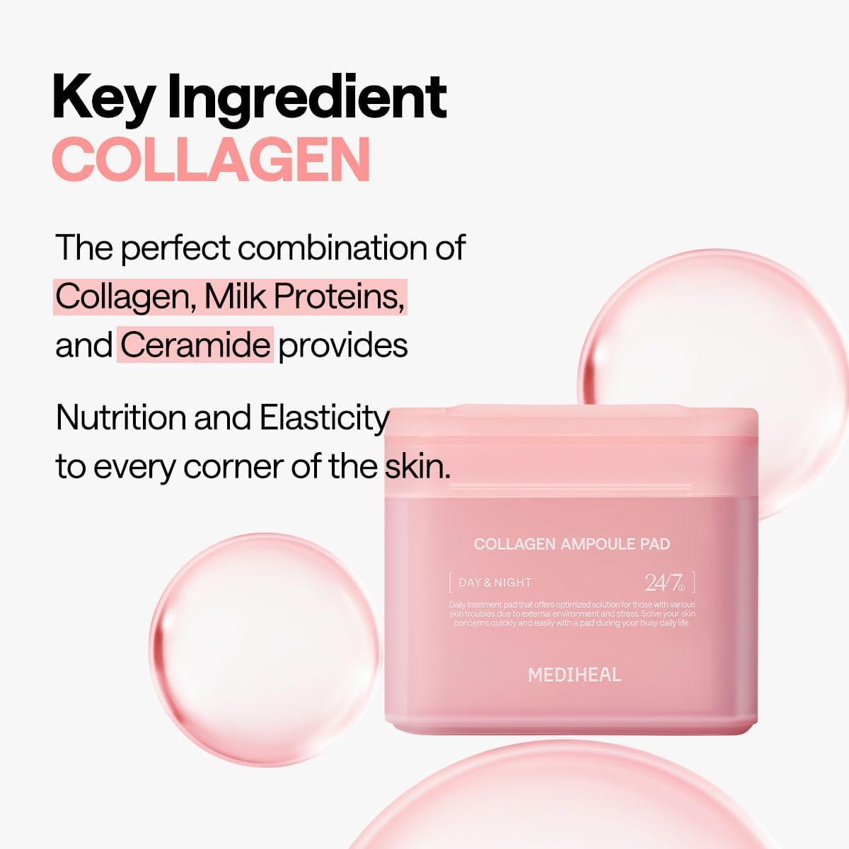 MEDIHEAL Toner Pads [Collagen] - Ampoule Toner Pad with Collagen & Ceramide - Skin Firming & Restore Elasticity & Deep Hydration - Tighten Wrinkles & Lines - Vegan Moisturizing Fabric (100 Count) s