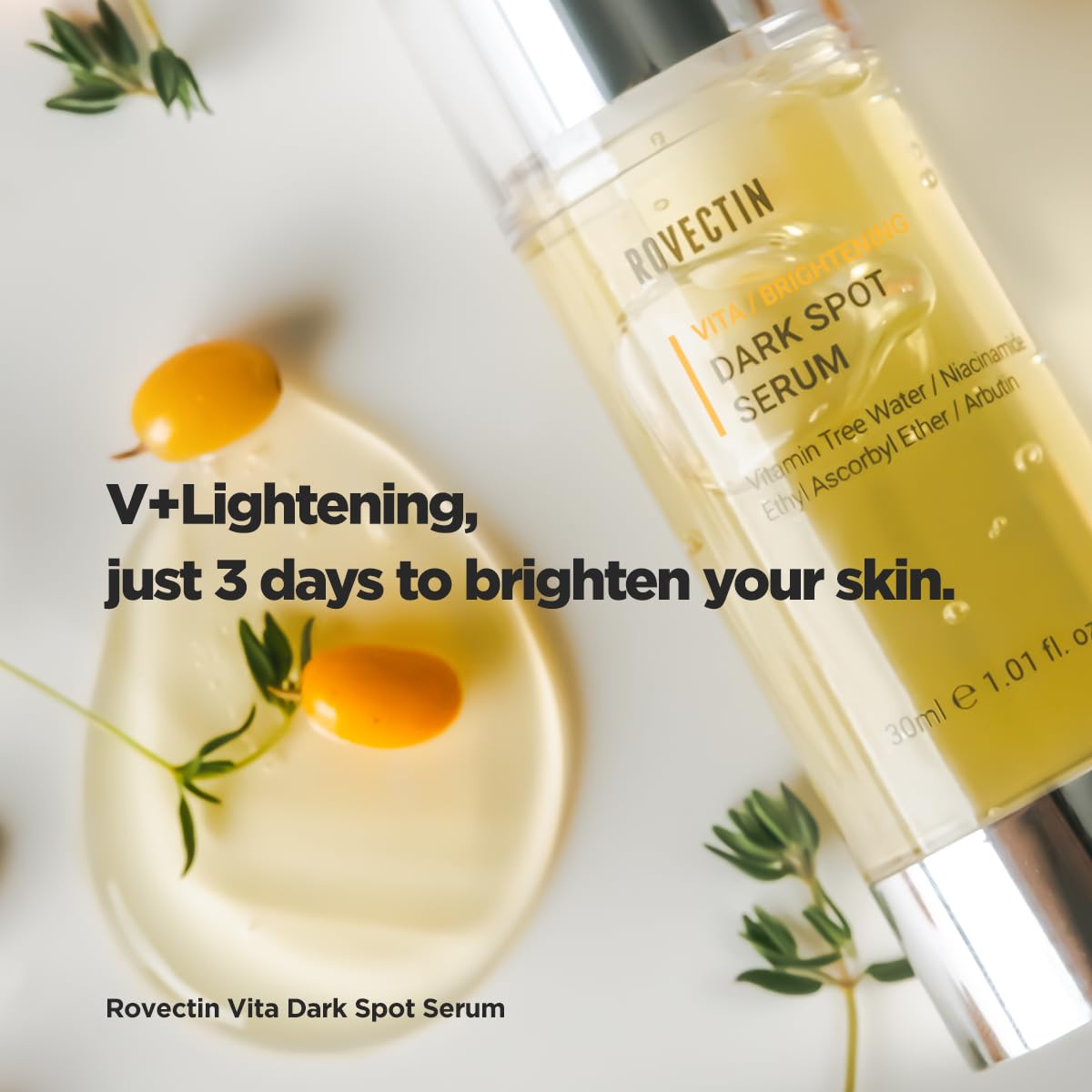 ROVECTIN Vita Dark Spot Serum for Clearing Blemish and Evening Skin Tone | Rich Vitamin C, Brightening, Hydrating For Dry, Sensitive, Normal, Oily Skin | Vegan K-Beauty (1.01 Fl. Oz, 30ml)