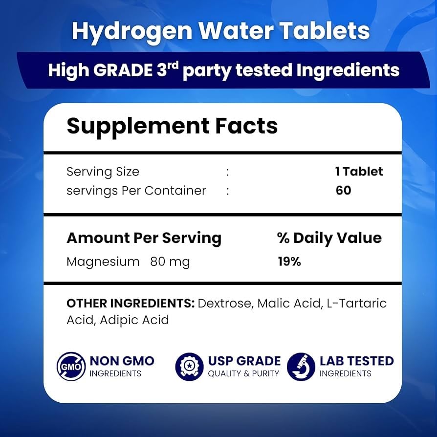 PHM Hydrogen Water Tubes, Tablets for Drinking Water - H2 Molecular Tabs | Magnesium Pills, Electrolytes Hydration Supplement to Support Healthy Aging & Energy Boost | 90 Tablets, 3 Months Supply