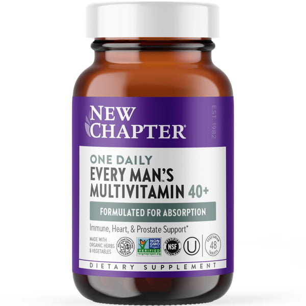 New Chapter Men’s Multivitamin 40+, Extra B6 & B12, D3, Vitamin C & Zinc, Immune, Heart, Cellular Energy, and Brain Health, Gentle on The Stomach, One Daily, Non-GMO, Gluten-Free, 48 Tablets