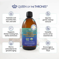 Thumbnail for QUEEN OF THE THRONES Organic Golden Castor Oil | 100% Pure for Hair, Skin, Nails, Brows & Lashes | Hexane-Free | USDA Certified [16.9oz (500ml)]